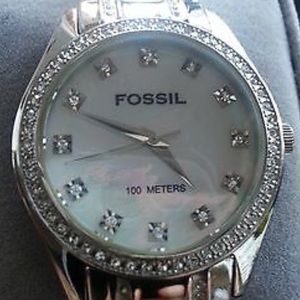 Fossil Blue Women's Silver Tone Steel Band